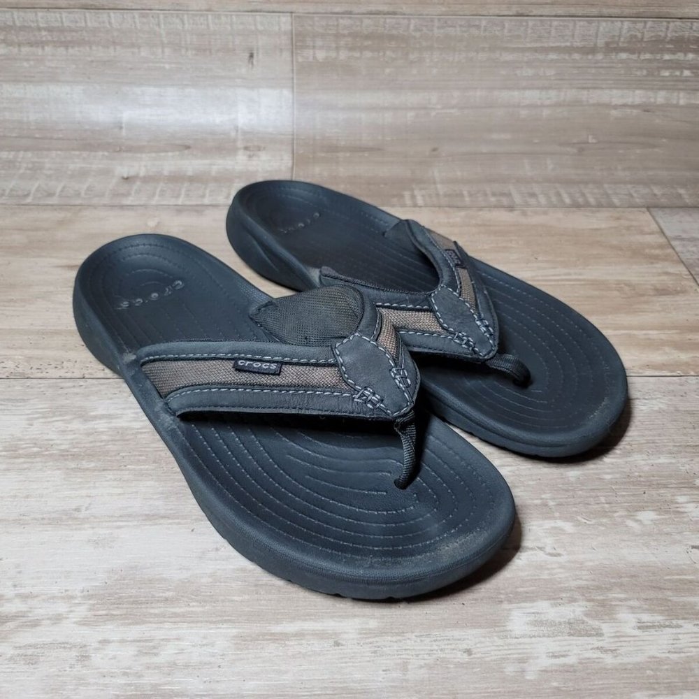 Crocs Flip-Flop Mens Walu Express Flip Flops Sandals Size 12 Blk/Brwn